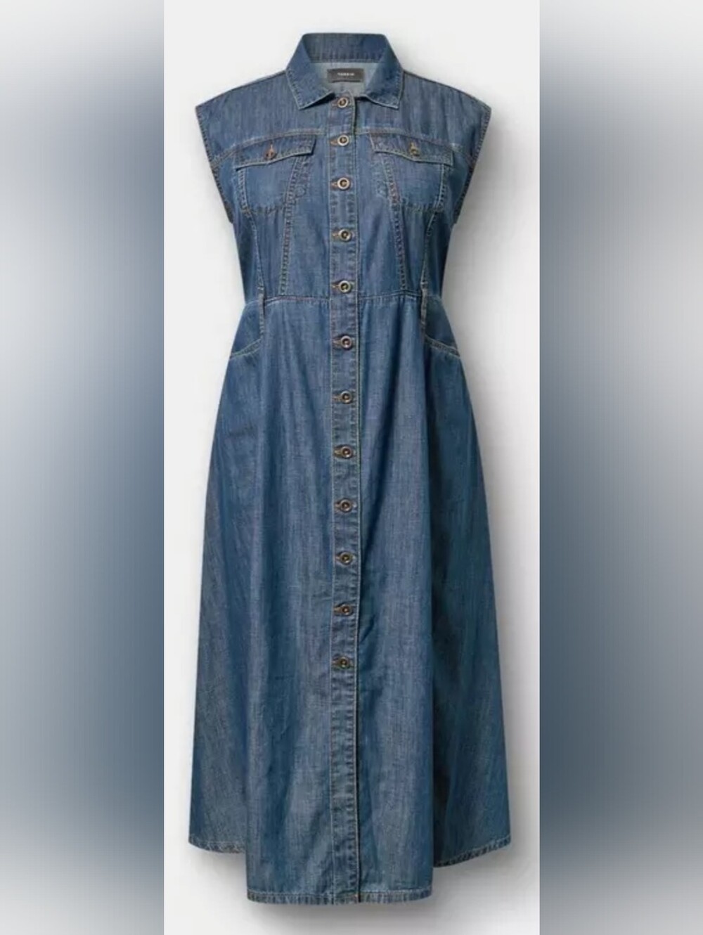 Torrid 2X Denim Trucker Dress Button Front Collared Midi Pocket Dress - Picture 2 of 8